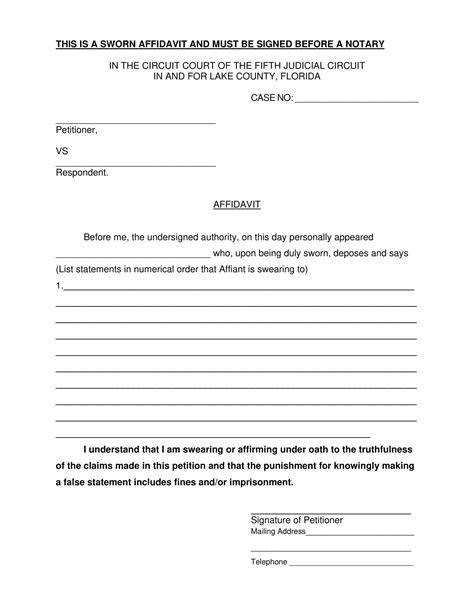 Sworn Affidavit Template