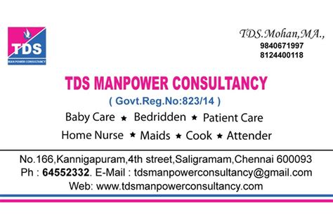 TDS Manpower Consultancy - House Maid Cook Agency Chennai Best home nurse,Babysitter,Patient Care,Home Nursing Care Services