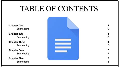 Table Of Contents Template For Google Docs
