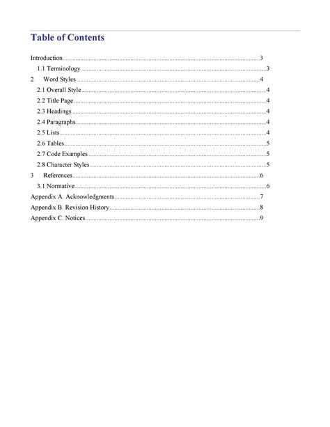 Table Of Contents Template For Word