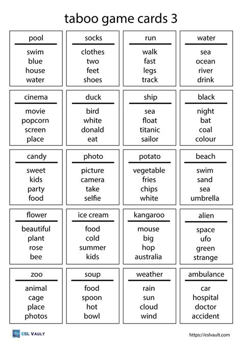 Taboo Printables