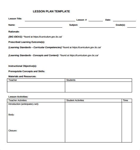 Teacher Lesson Plan Templates