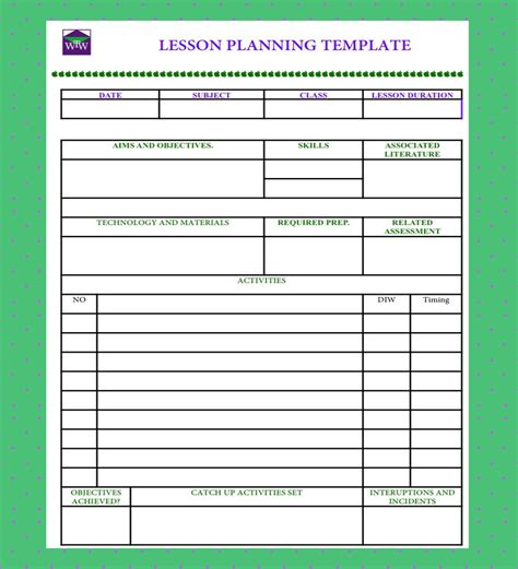 Teacher Planning Template