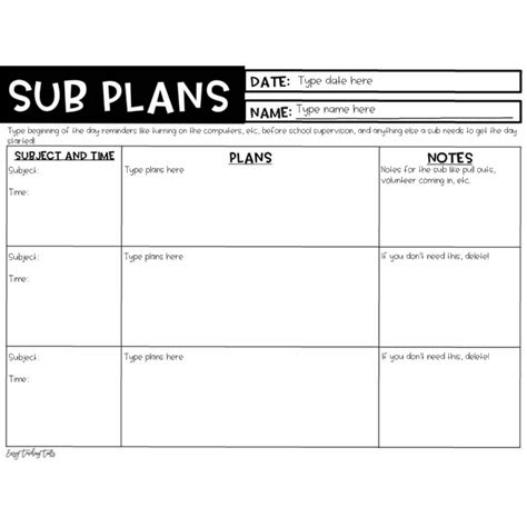 Teacher Sub Plans Template