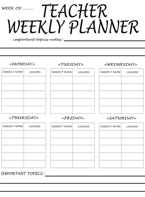 Teacher Weekly Planner Template