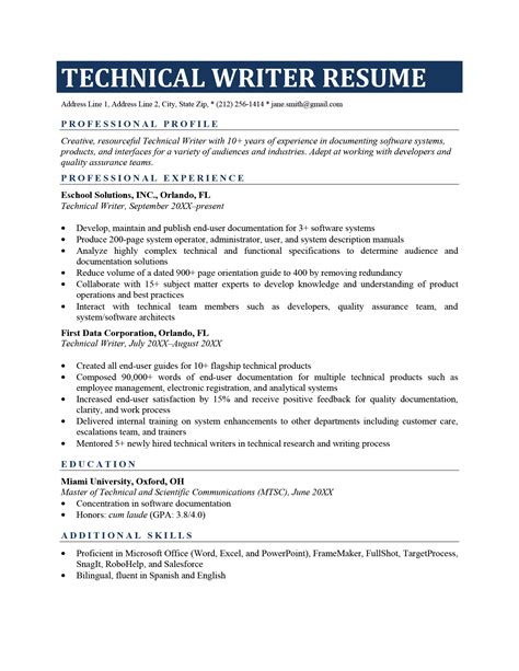 Technical Writer Resume Template