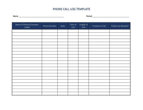 Telephone Call Log Template