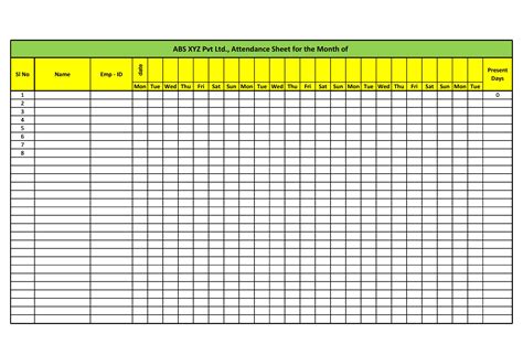 Template Attendance Sheet