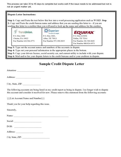 Template Credit Dispute Letter