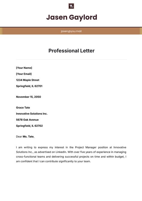 Template For A Professional Letter