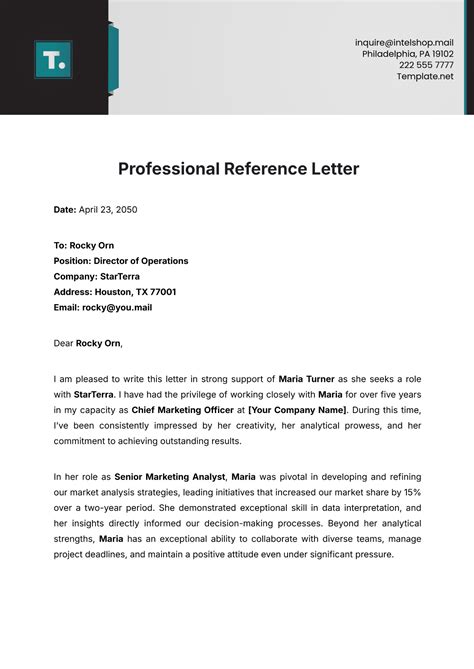 Template For A Reference Letter