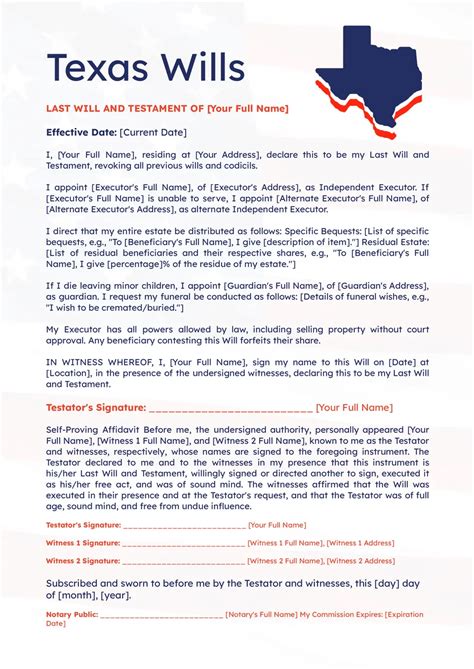 Template For A Will In Texas