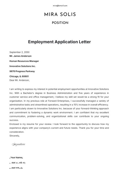 Template For Application Letter For Employment
