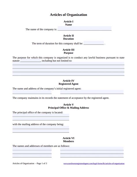 Template For Articles Of Organization