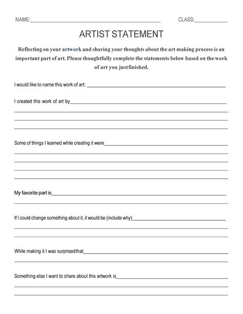 Template For Artist Statement