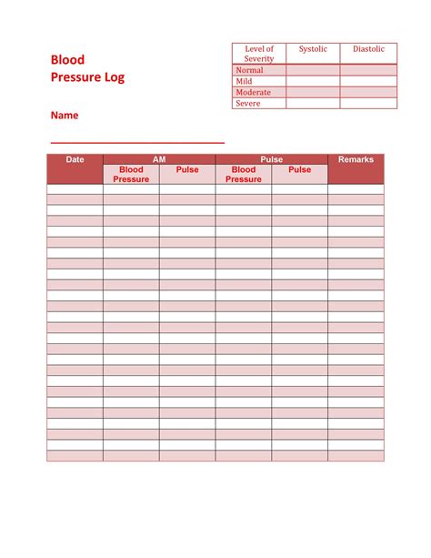 Template For Blood Pressure Log