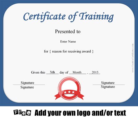 Template For Certificate Of Training