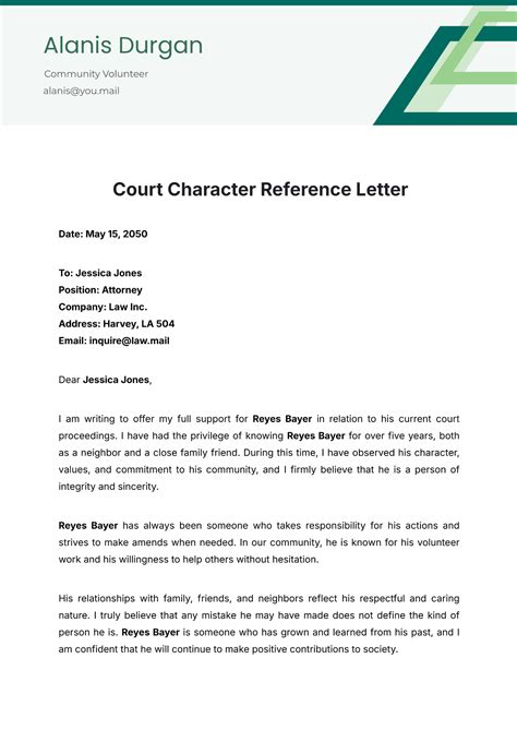 Template For Character Letter For Court