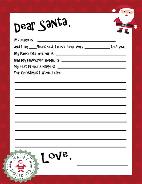 Template For Christmas Letter To Santa