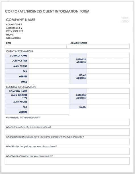 Template For Client Information Sheet