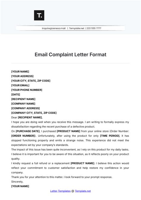 Template For Complaint Email