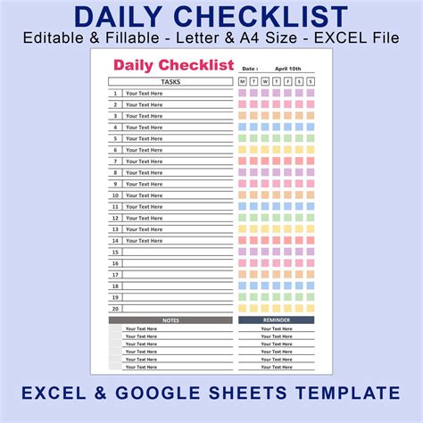 Template For Daily Tasks