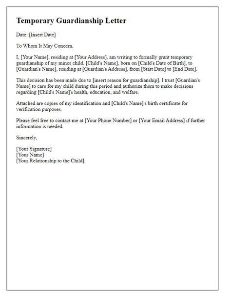 Template For Guardianship Letter
