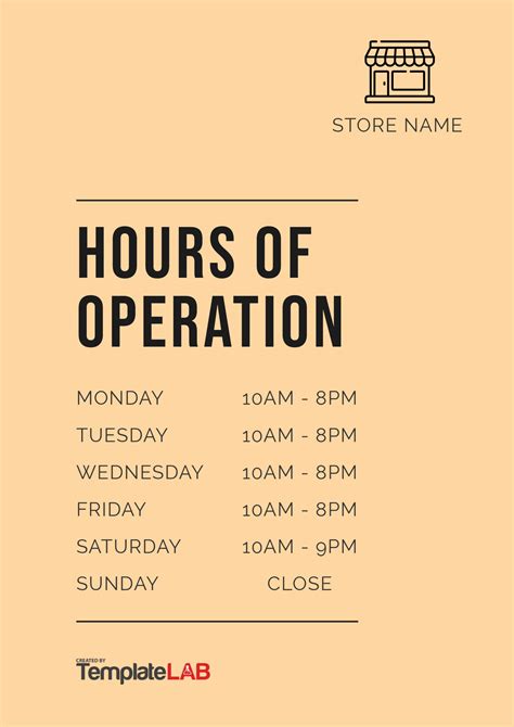 Template For Hours Of Operation
