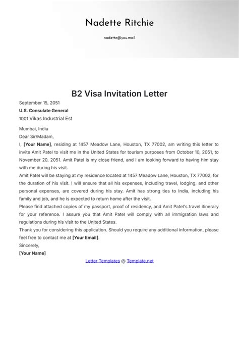 Template For Invitation Letter For Visa