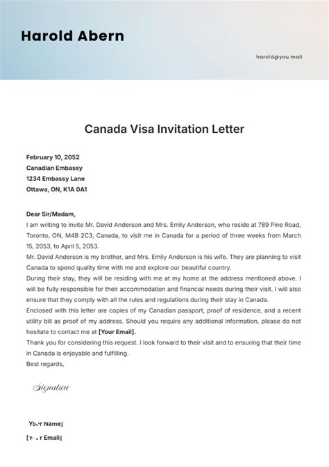 Template For Invitation Letter To Canada