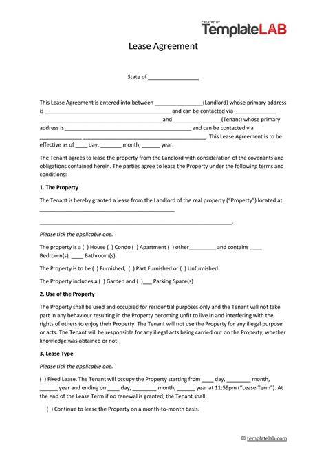Template For Lease Agreement
