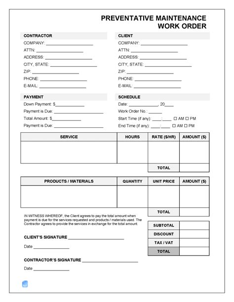 Template For Maintenance Work Order