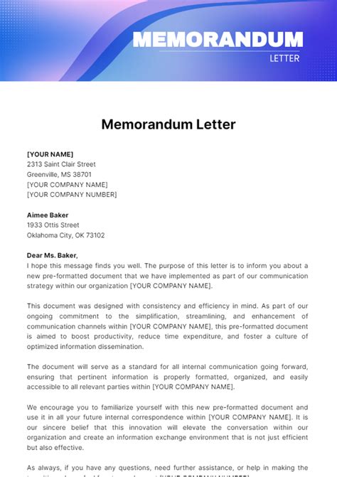 Template For Memorandum
