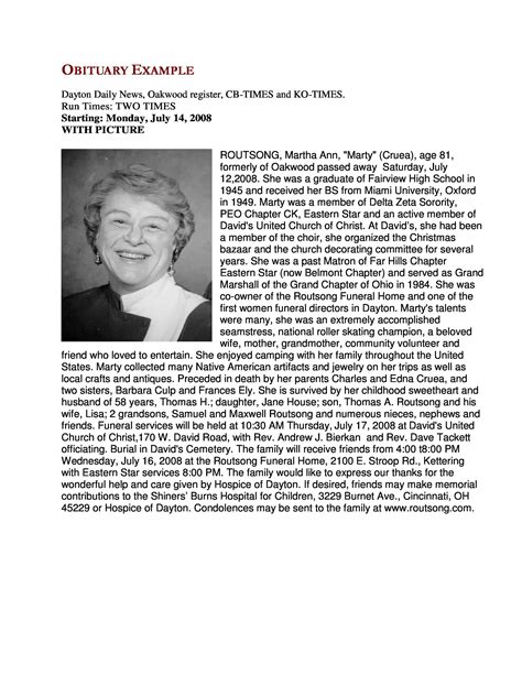 Template For Obituaries