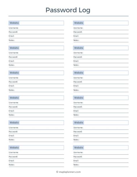 Template For Password Log