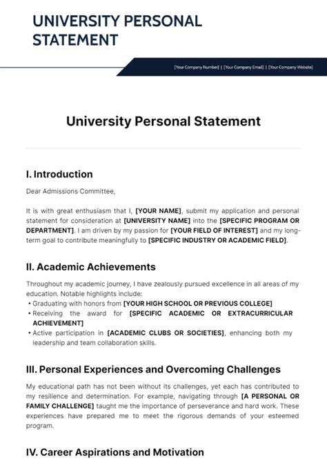 Template For Personal Statement For University