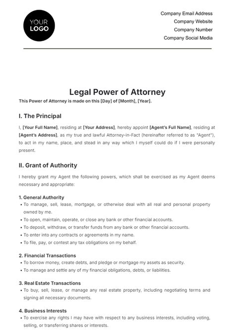 Template For Power Of Attorney