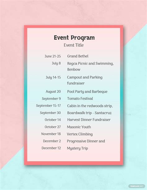 Template For Program For An Event