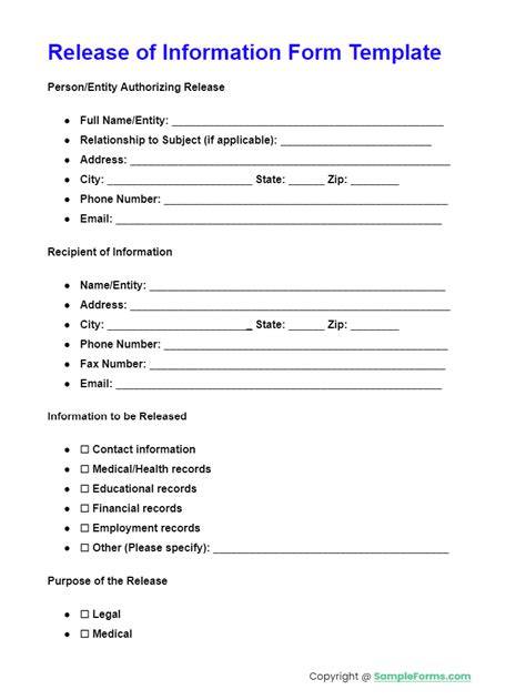 Template For Release Of Information