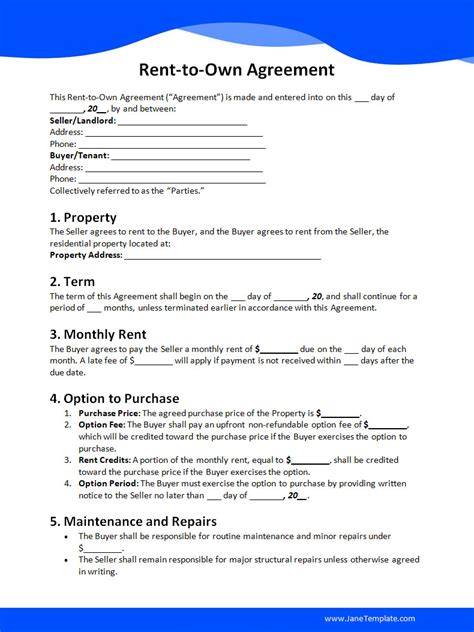 Template For Rent To Own Agreement