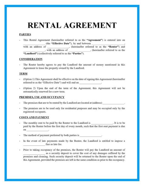 Template For Rental Contract