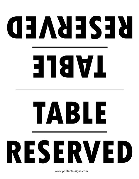 Template For Reserved Table Sign