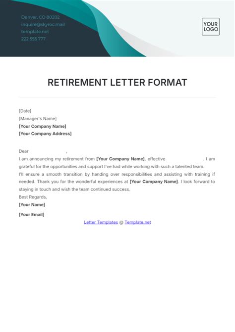 Template For Retirement Letter