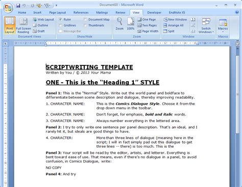 Template For Script Writing Microsoft Word