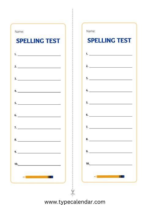 Template For Spelling Test