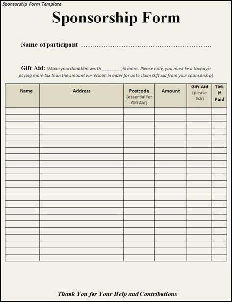 Template For Sponsorship Form