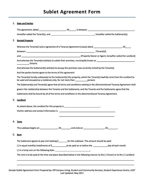 Template For Sublease Agreement