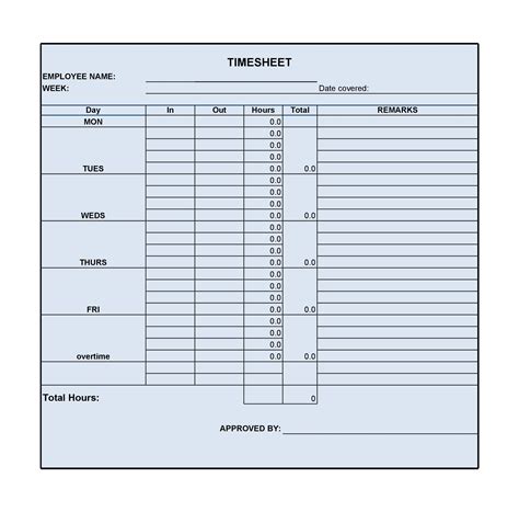 Template For Timesheet