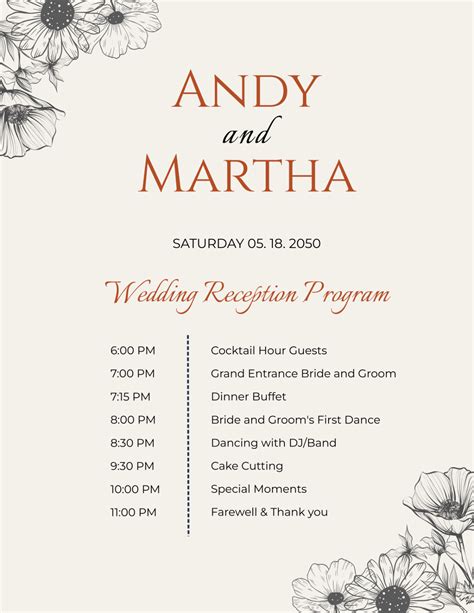 Template For Wedding Reception Program