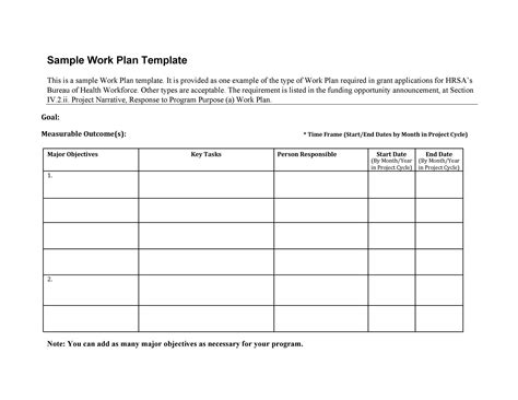 Template For Work Plan